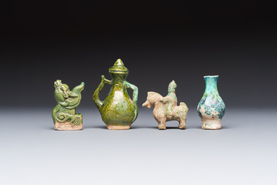 A group of ten Chinese glazed pottery mingqi, Ming