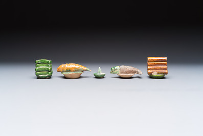 A group of ten Chinese glazed pottery mingqi, Ming