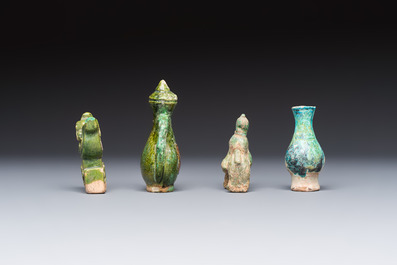 A group of ten Chinese glazed pottery mingqi, Ming