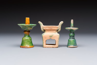 A group of ten Chinese glazed pottery mingqi, Ming