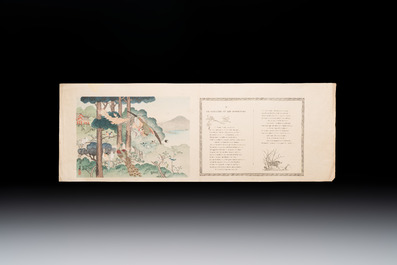 Sheets from Fables Choisies by Jean-Pierre Claris de Florian, illustrated woodblock prints by Japanese artists under Pierre Barboutau, 1895