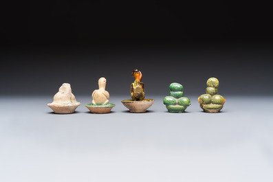 A group of ten Chinese glazed pottery mingqi, Ming