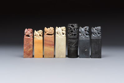 A group of 18 Chinese carved soapstone seals, 20th C.