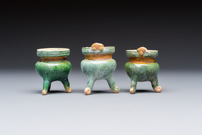 A group of ten Chinese glazed pottery mingqi, Ming