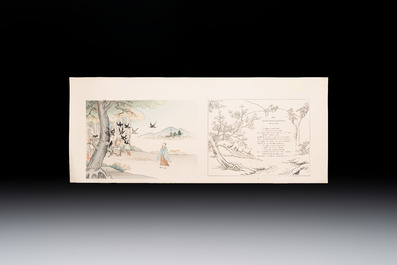 Sheets from Fables Choisies by Jean-Pierre Claris de Florian, illustrated woodblock prints by Japanese artists under Pierre Barboutau, 1895
