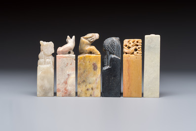A group of 18 Chinese carved soapstone seals, 20th C.