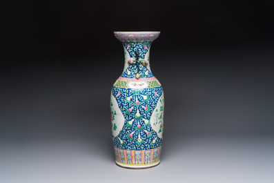 A Chinese famille rose vase with floral design, 19th C.