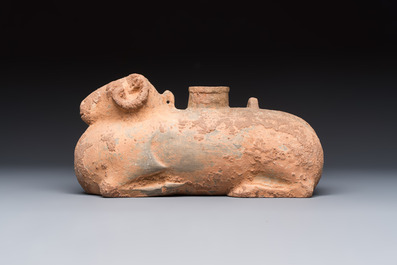 A Chinese grey pottery goat-shaped vessel, probably Han