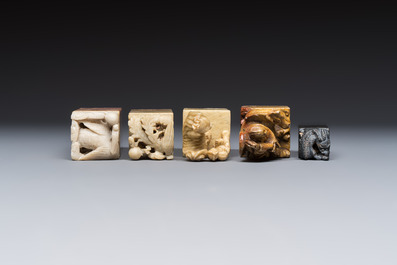 A group of 18 Chinese carved soapstone seals, 20th C.