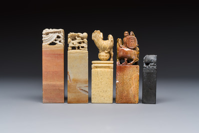 A group of 18 Chinese carved soapstone seals, 20th C.
