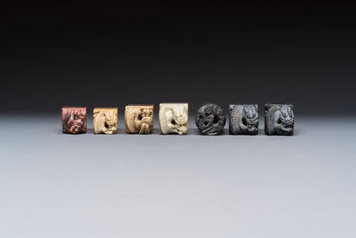 A group of 18 Chinese carved soapstone seals, 20th C.