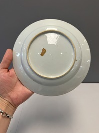 A rare Chinese doucai 'Commedia dell&rsquo;arte' 'South Sea Bubble' plate, Kangxi, ca. 1720