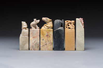 A group of 18 Chinese carved soapstone seals, 20th C.