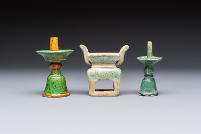 A group of ten Chinese glazed pottery mingqi, Ming
