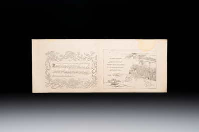 Sheets from Fables Choisies by Jean-Pierre Claris de Florian, illustrated woodblock prints by Japanese artists under Pierre Barboutau, 1895