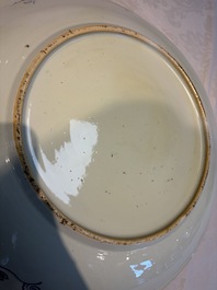 A large Chinese blue and white dish with floral design, Kangxi
