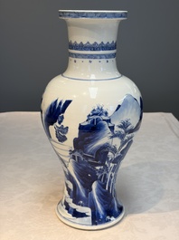 A Chinese blue and white 'Mountainous Riverscape' baluster vase, Kangxi