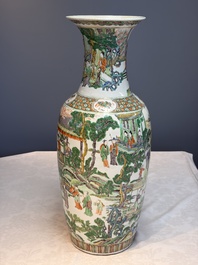 A large Chinese famille verte vase with figures in a garden, 19th C.