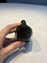 A Chinese silver-inlaid bronze 'Mandarin Duck' censer and cover, Ming