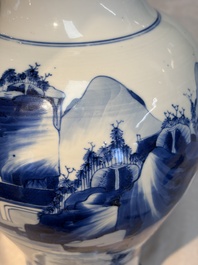 A Chinese blue and white 'Mountainous Riverscape' baluster vase, Kangxi