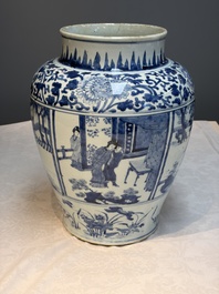 A Chinese blue and white vase with narrative design, Kangxi