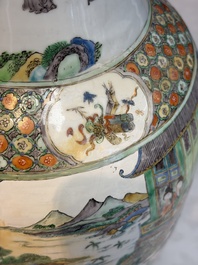 A large Chinese famille verte vase with figures in a garden, 19th C.