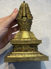 A Chinese gilt-copper stupa, Qing