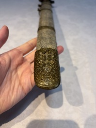 A rare set of Chinese double swords and scabbard, &lsquo;Shuangjian&rsquo;, Longquan mark, 19th C.