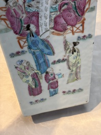A Chinese famille rose square vase with narrative design, 19th C.