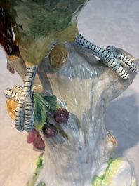 A German polychrome 'Parrot on Tree Stump' sculpture, SP Dresden mark, 20th C.