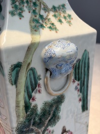 A Chinese famille rose square vase with narrative design, 19th C.