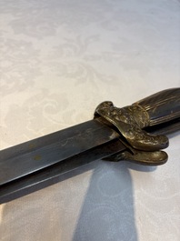 A rare set of Chinese double swords and scabbard, &lsquo;Shuangjian&rsquo;, Longquan mark, 19th C.