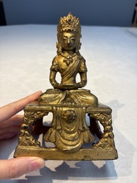 A Sino-Tibetan gilt-lacquered figure of Buddha Amitayus, Qianlong