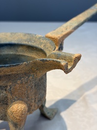 A Chinese archaic bronze food warming vessel, 'Jiao Dou 鐎斗', Han