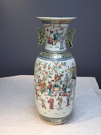A Chinese famille rose vase with narrative design, 19th C.