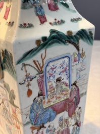 A Chinese famille rose square vase with narrative design, 19th C.