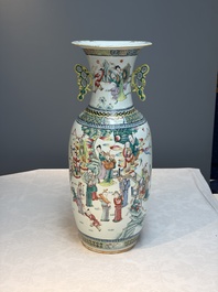 A Chinese famille rose vase with narrative design, 19th C.