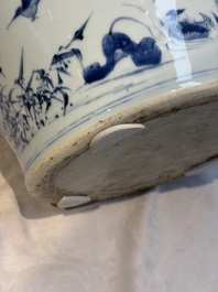 A Chinese blue and white vase with narrative design, Kangxi