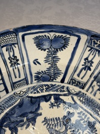 A very large Chinese blue and white 'Kraak' dish with geese by the water, Wanli