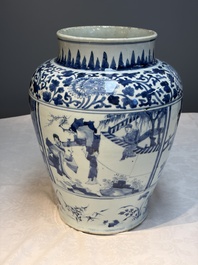 A Chinese blue and white vase with narrative design, Kangxi