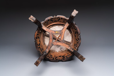 A Chinese marble-topped hongmu stand, 19/20th C.
