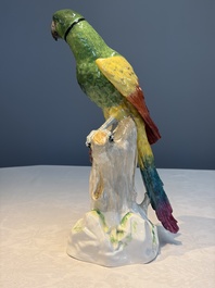 A German polychrome 'Parrot on Tree Stump' sculpture, SP Dresden mark, 20th C.
