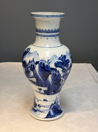 A Chinese blue and white 'Mountainous Riverscape' baluster vase, Kangxi