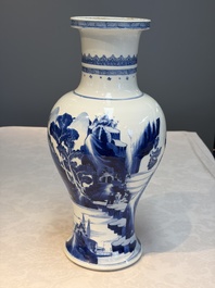 A Chinese blue and white 'Mountainous Riverscape' baluster vase, Kangxi