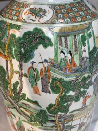 A large Chinese famille verte vase with figures in a garden, 19th C.