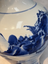 A Chinese blue and white 'Mountainous Riverscape' baluster vase, Kangxi