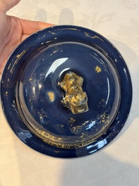 A Chinese gilt-decorated powder-blue-ground 'Phoenix among Blossoming Branches' vase, Qianlong