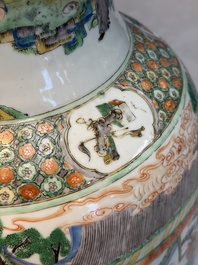 A large Chinese famille verte vase with figures in a garden, 19th C.