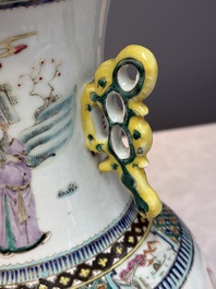 A Chinese famille rose vase with narrative design, 19th C.