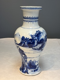 A Chinese blue and white 'Mountainous Riverscape' baluster vase, Kangxi